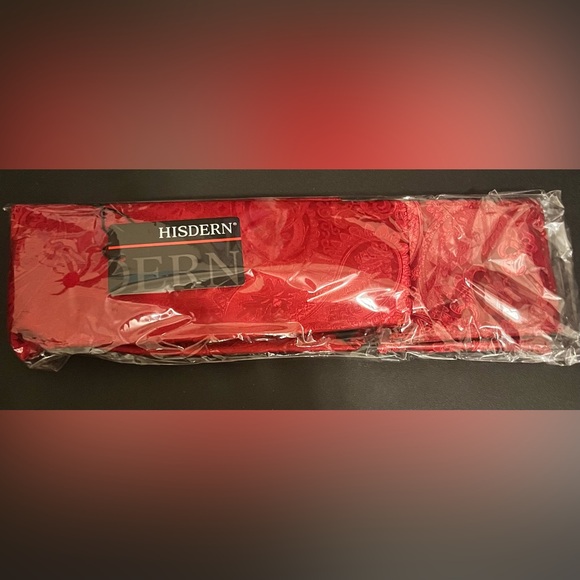 Hisdern Elegant Red Paisley Tie and Pocket Square Set - Picture 7 of 8